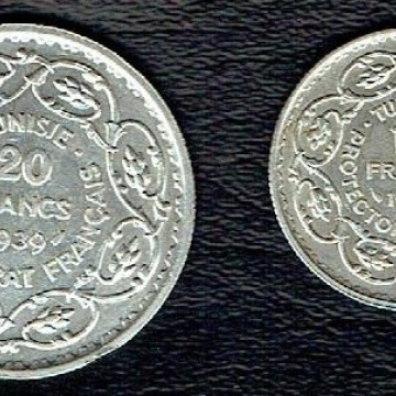 TUNISIE LOT DE 2 PIECES EN ARGENT 1939