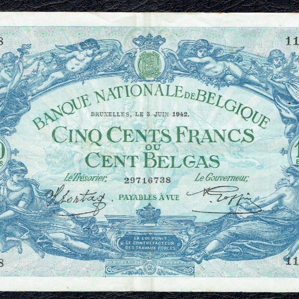 BELGIQUE BILLET 500 FRANCS 100 BELGAS