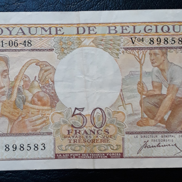 50 Francs Belges  100 francs date 23.06.54