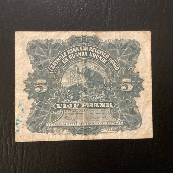 Billet, Congo belge, 5 Francs, 1947