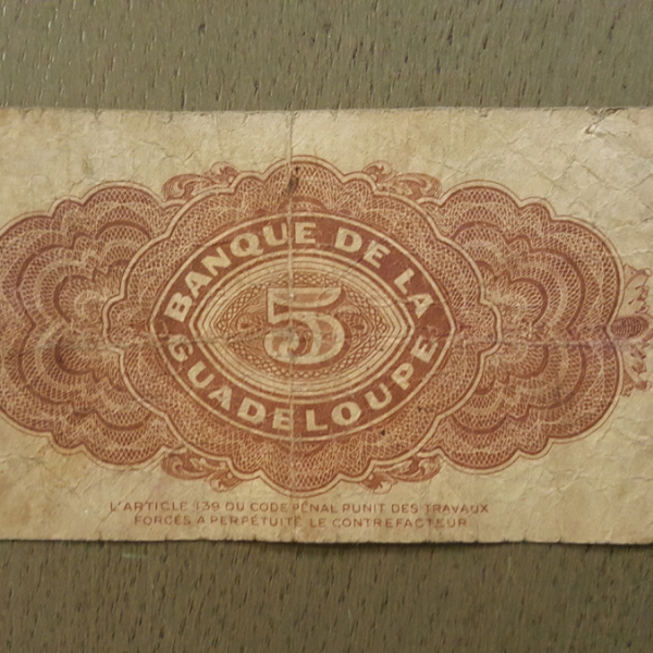 GUADELOUPE, 5 FRANCS, 1942