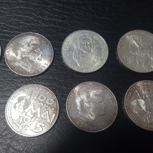 Lot de 8 pièces de 100 Francs en argent 