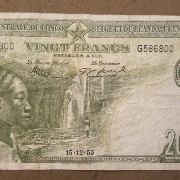 20 Francs CONGO BELGE DATE 15-12-1953