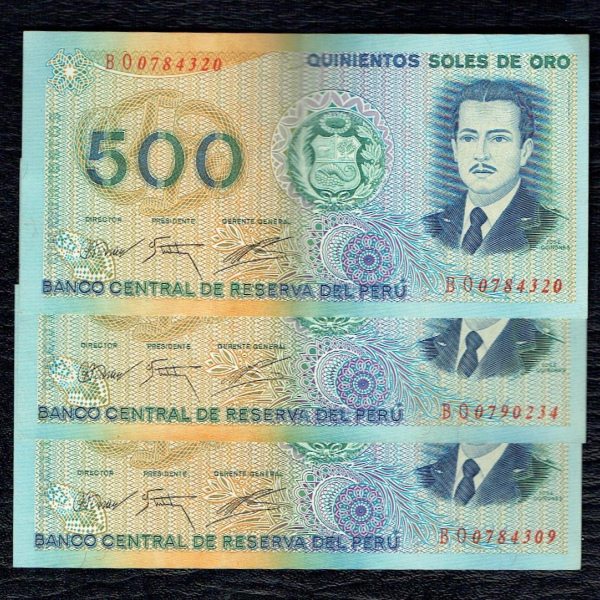 Peru - Lot de 3 Billets 500 Soles de Oro