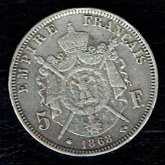 5 francs argent Napoléon III 1868 A