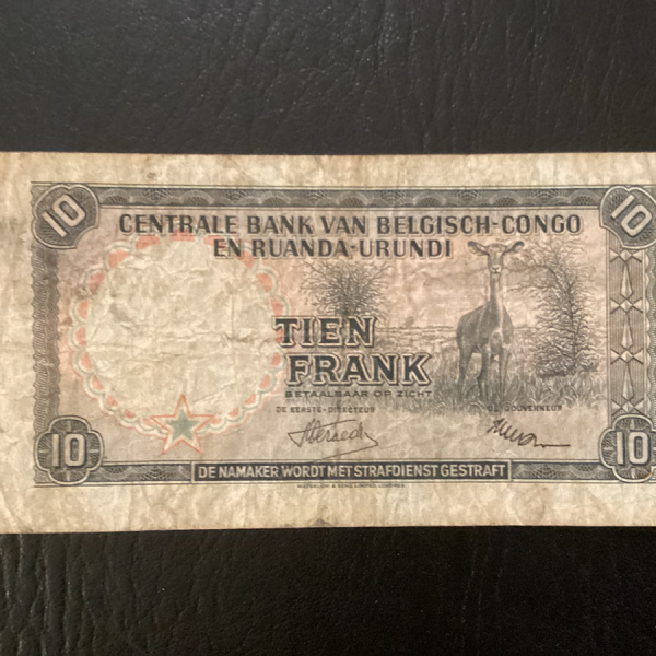 CONGO BELGE BELGIAN & Du RUANDA-URUNDI Billet 10 FRANCS