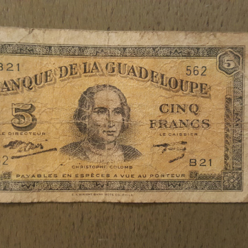 GUADELOUPE, 5 FRANCS, 1942