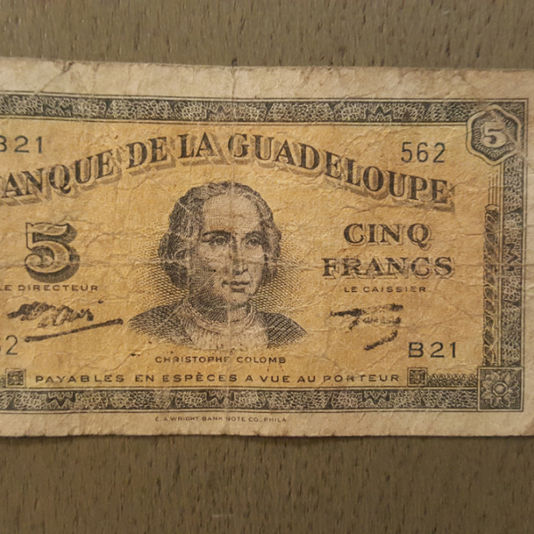 GUADELOUPE, 5 FRANCS, 1942