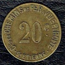 20 CENTIMES CIE DES CHEMINS DE FER À VOIE ETROITE - SAINT-ETIENNE LAITON