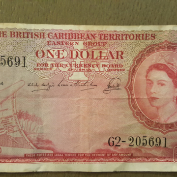 Numismatique Vente06.com Vente  BILLET ONE DOLLAR 01/03 1954 QEII REINE ELISABETH II BARBADOS THE BRITISH CARIBBEAN 