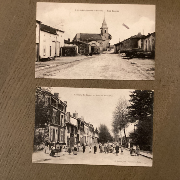 LOT 2 CARTES POSTALES ANCIENNES Allain ( Meurthe-en-Moselle Rue dessus Sermaize-les-Bains - Route de Bar-le-Duc